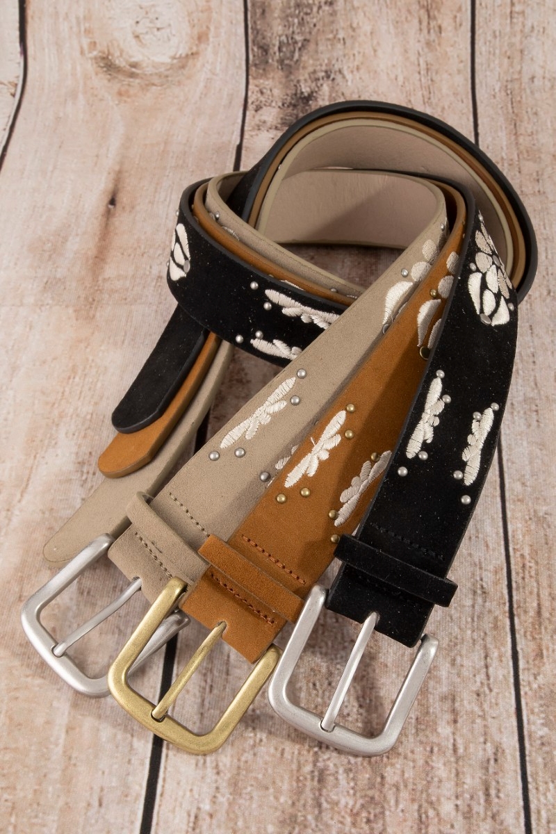 Embroidered Floral Print Vegan Leather Belt