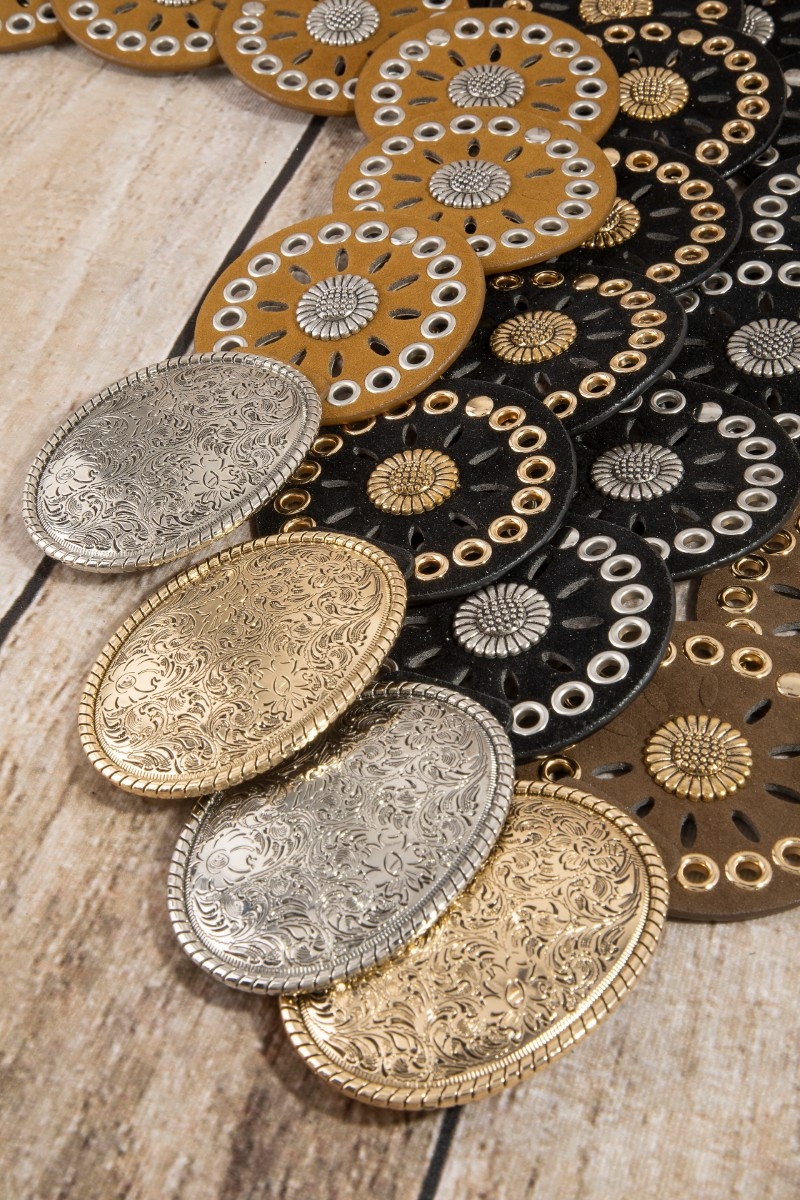 Western Concho Disc Oval Buckle Belt