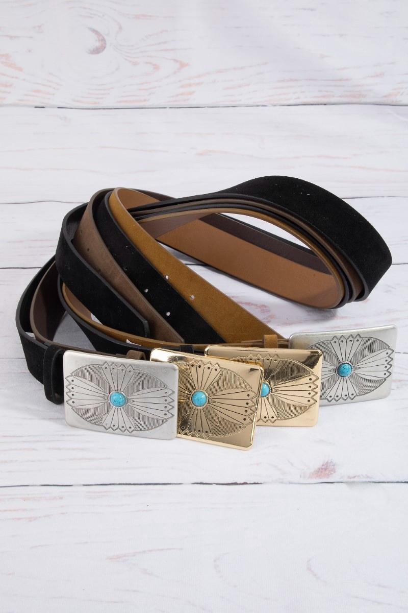 Western Cowboy Rectangle Buckle Vegan Leather Belt