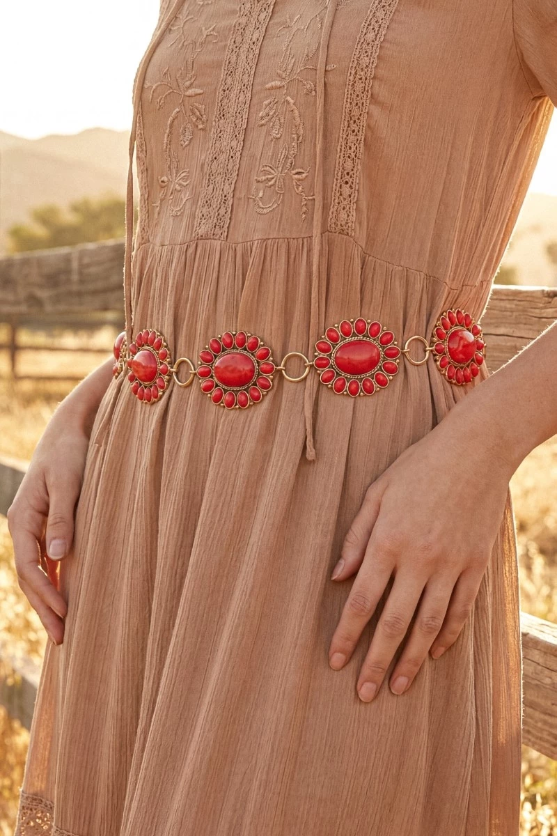 Western Oval Concho Disc Chain Belt
