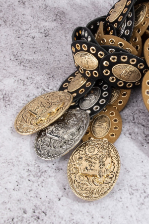 Western Oval Concho Vegan Leather Belt