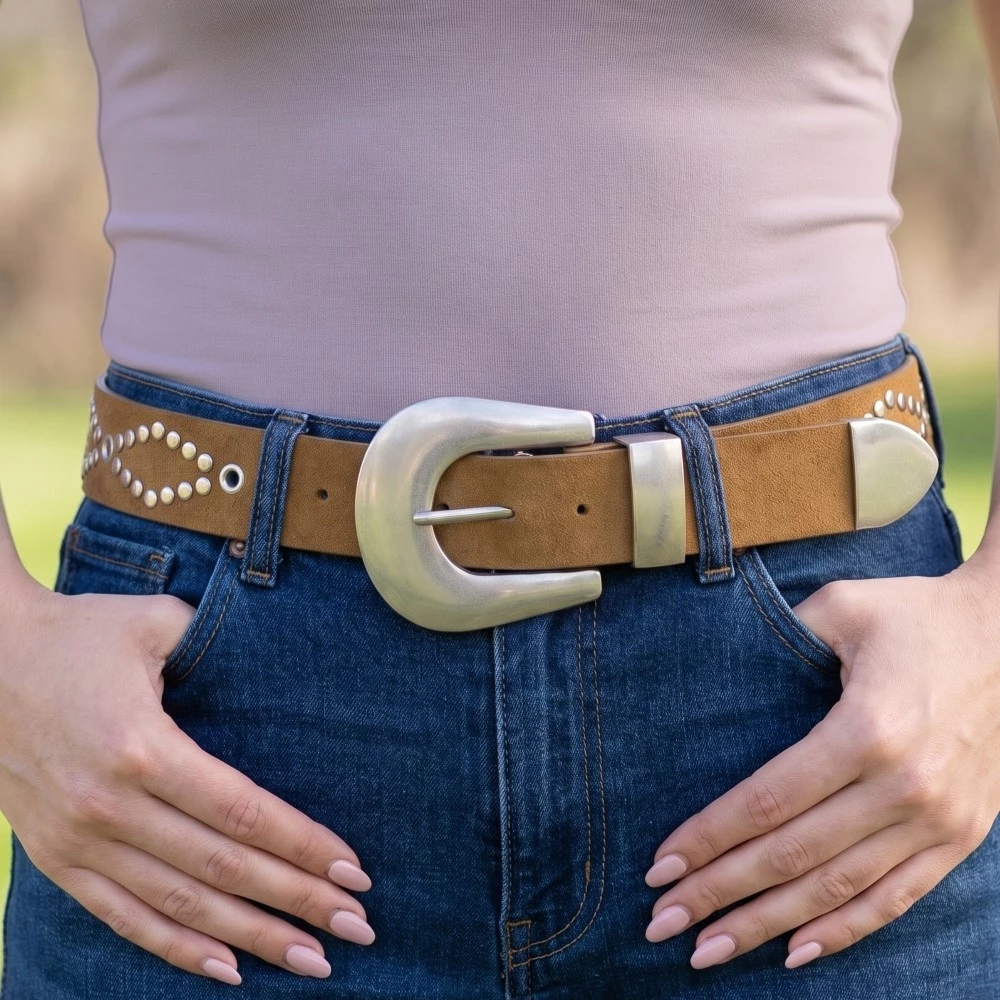Vegan Leather Studded Western Belt
