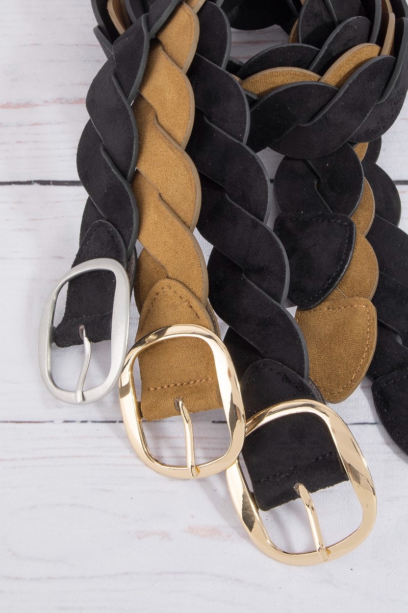 Braided Accent Vegan Leather Belt