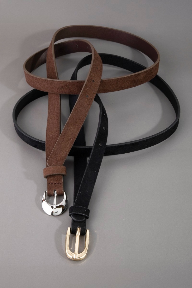 Black And Brown Two Piece Vegan Leather Belt Set