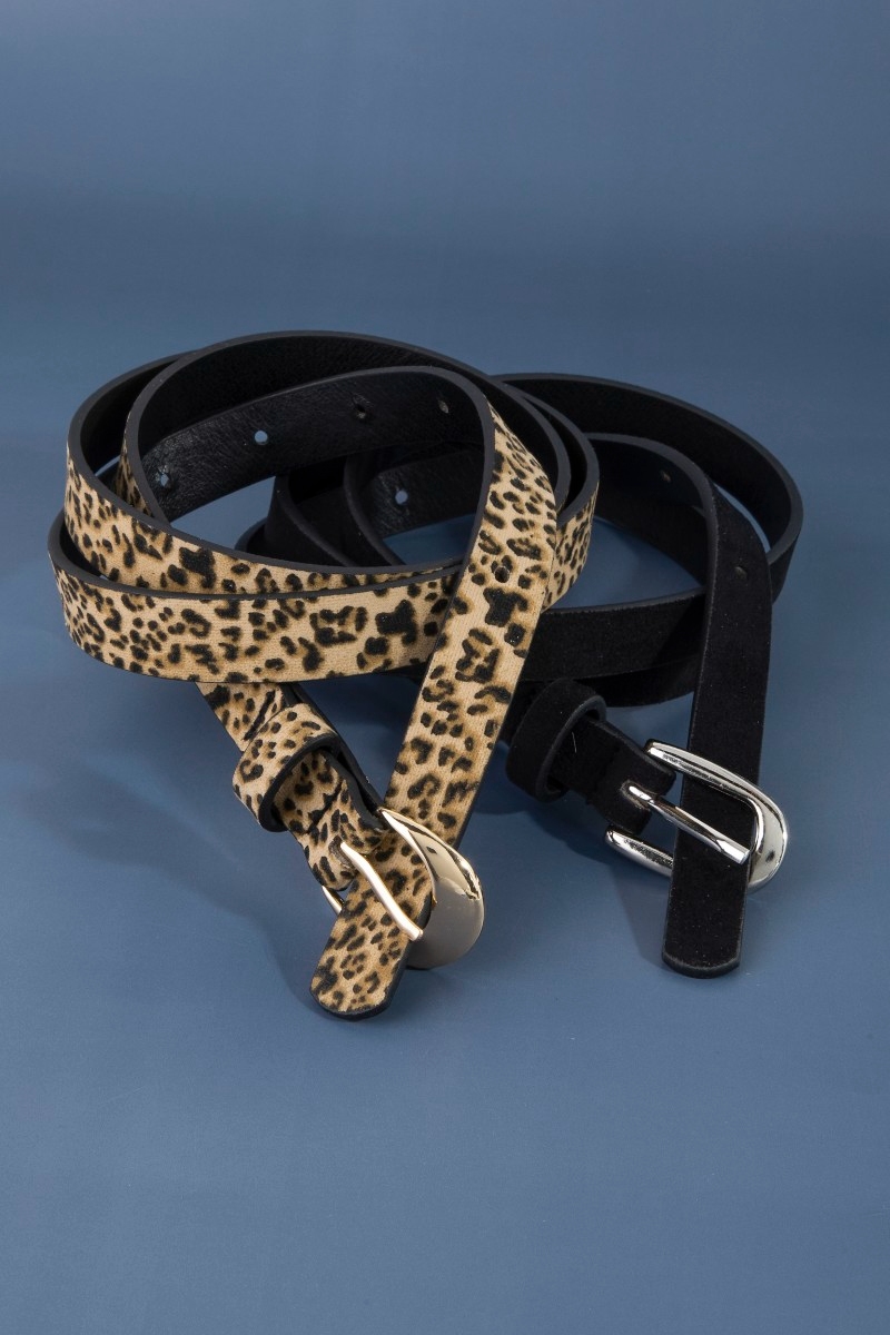 Black And Leopard Vegan Leather Belt Set