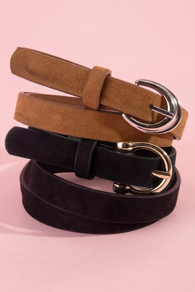Black And Brown Vegan Leather Belt Set