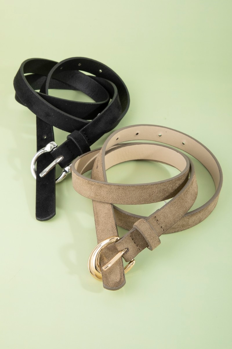 Black And Beige Vegan Leather Belt Set