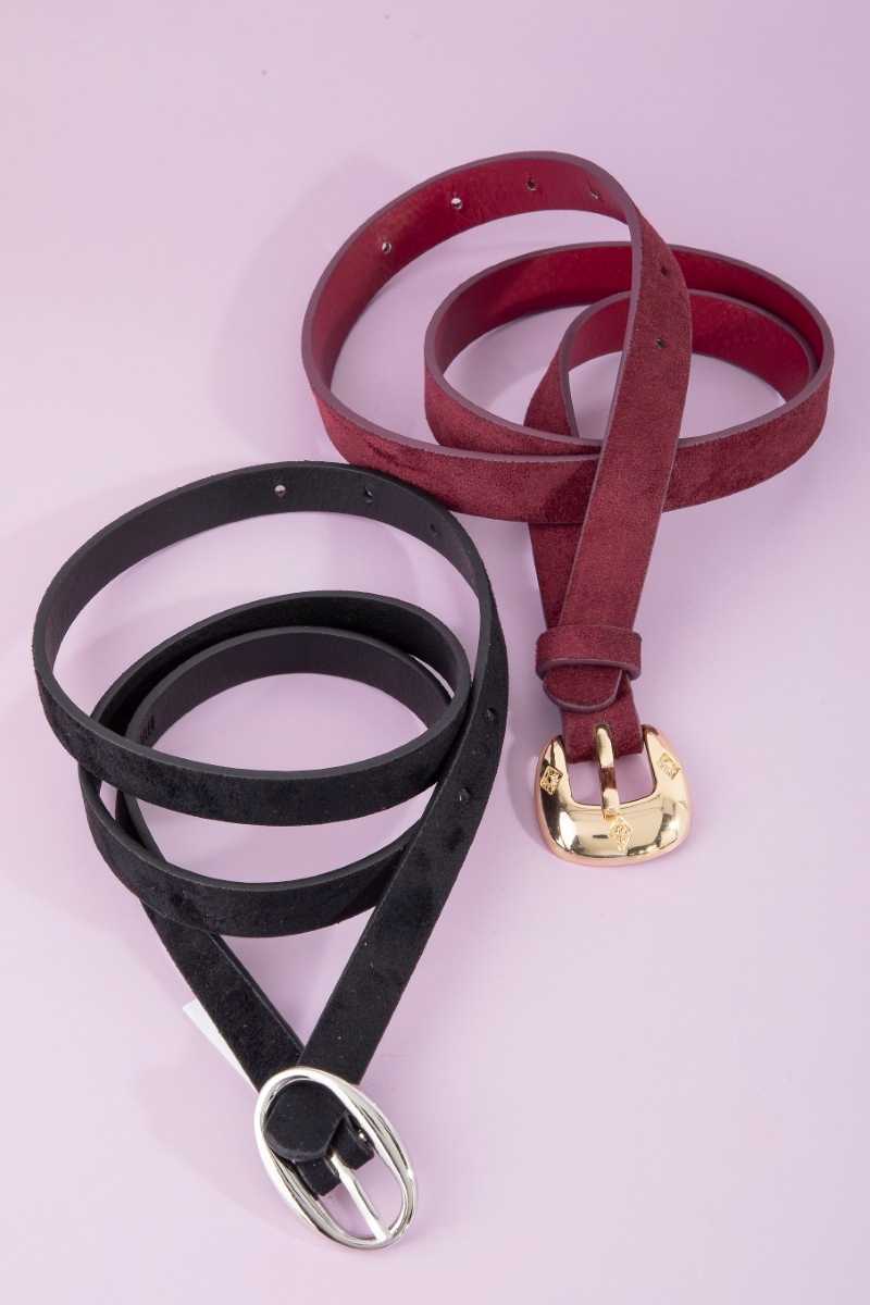 Black And Burgandy Vegan Leather Belt Set