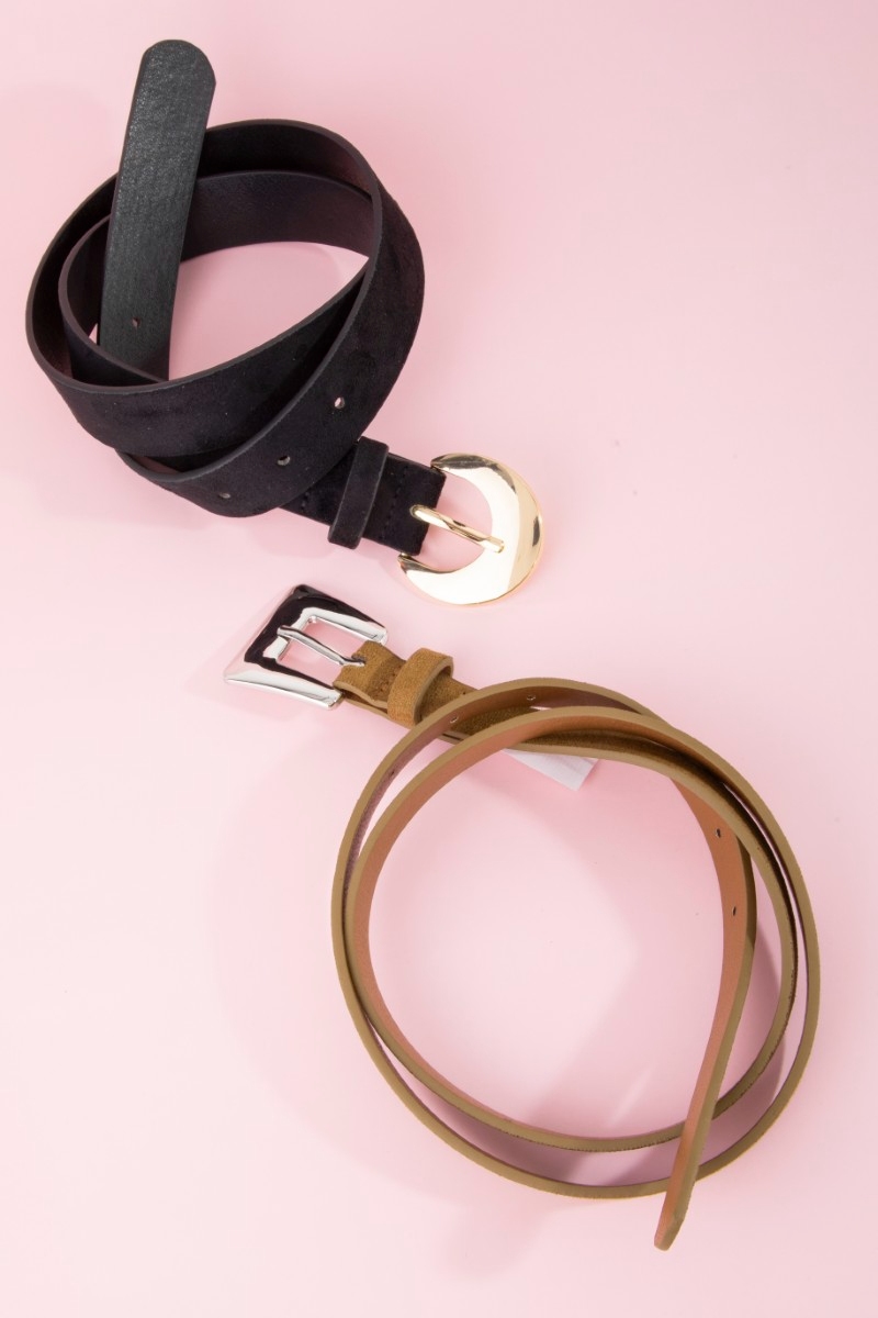 Vegan Leather Black And Brown Two Piece Belt Set