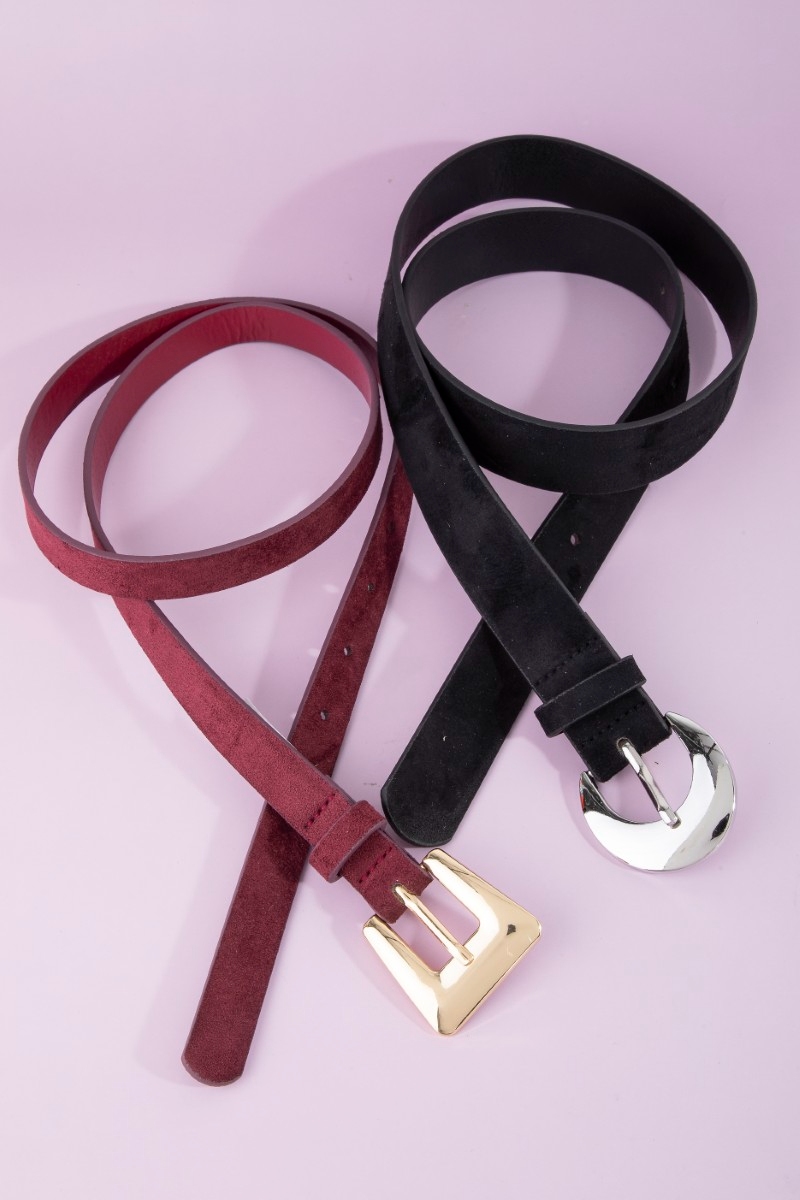 Vegan Leather Black And Burgandy Belt Set