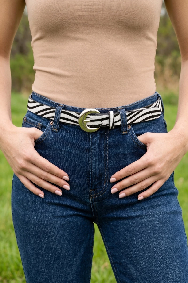 Zebra Animal Print Wide Buckle Statement Belt Set