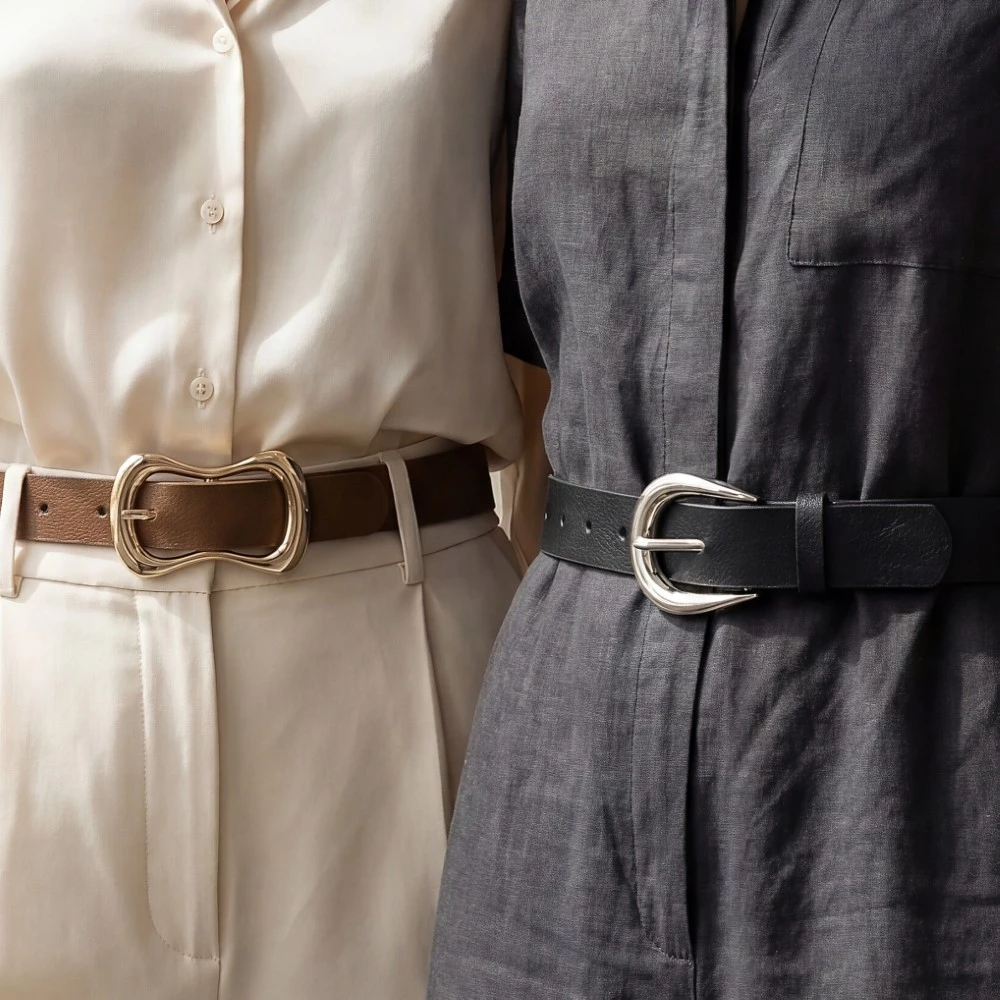 Vegan Leather Black And Brown Belt Set