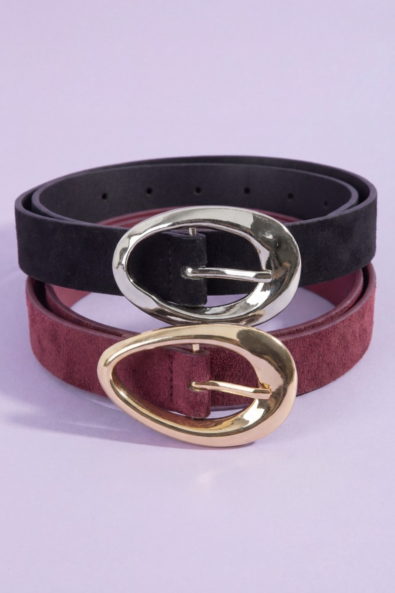Assorted Two Piece Oval Buckle Vegan Leather Belt Set