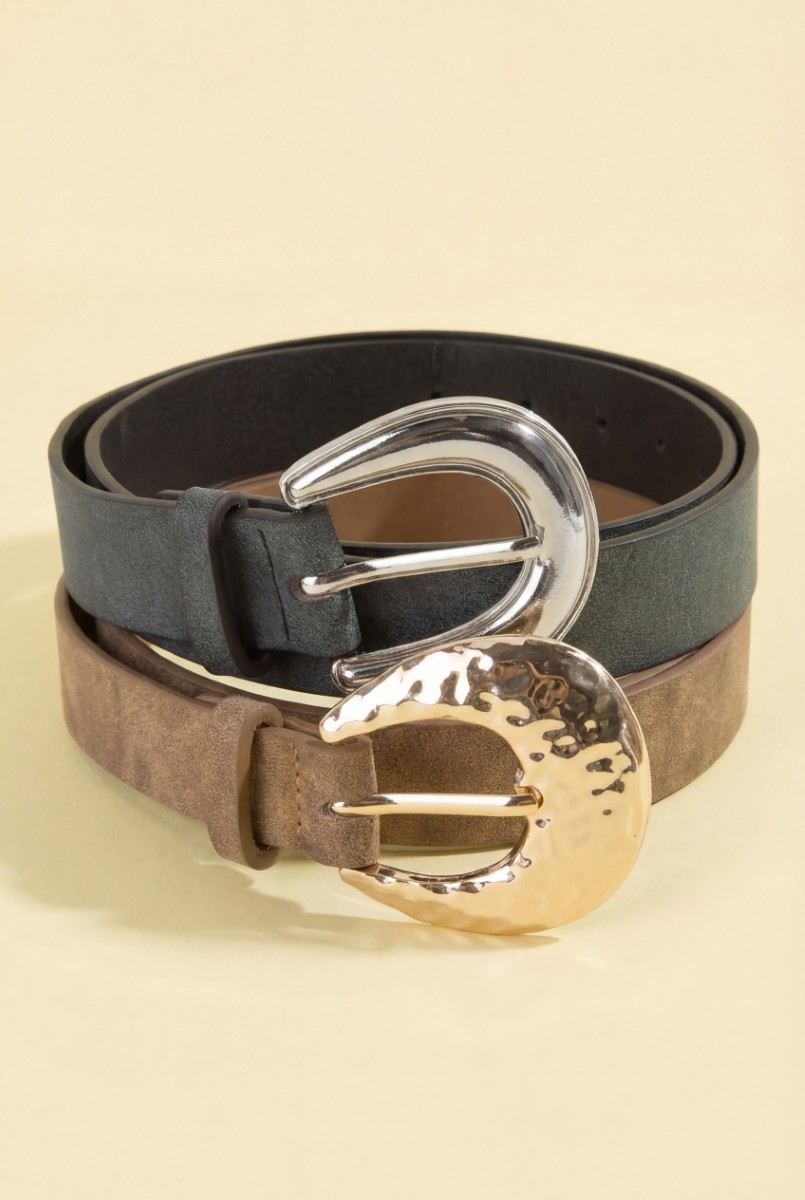 Black And Brown Vegan Leather Belt Set
