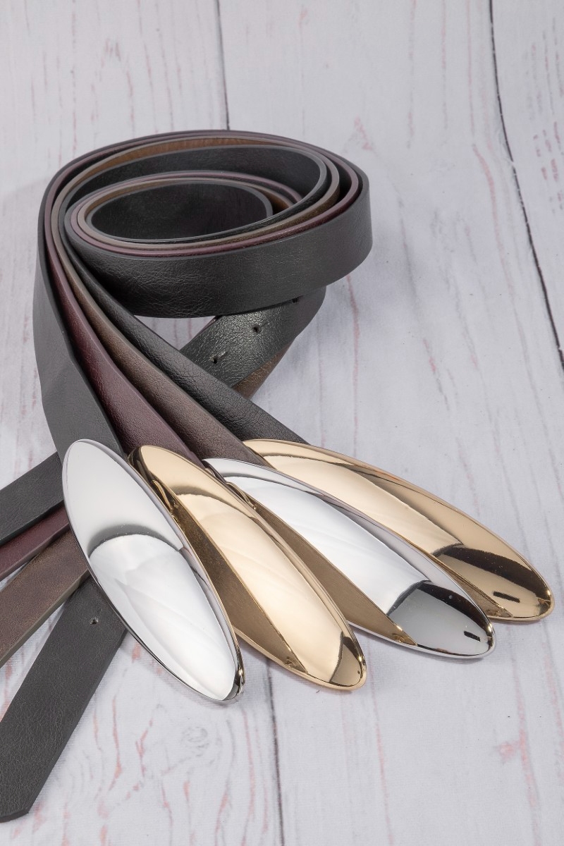 Vegan Leather Oval Long Plate Buckle Belt