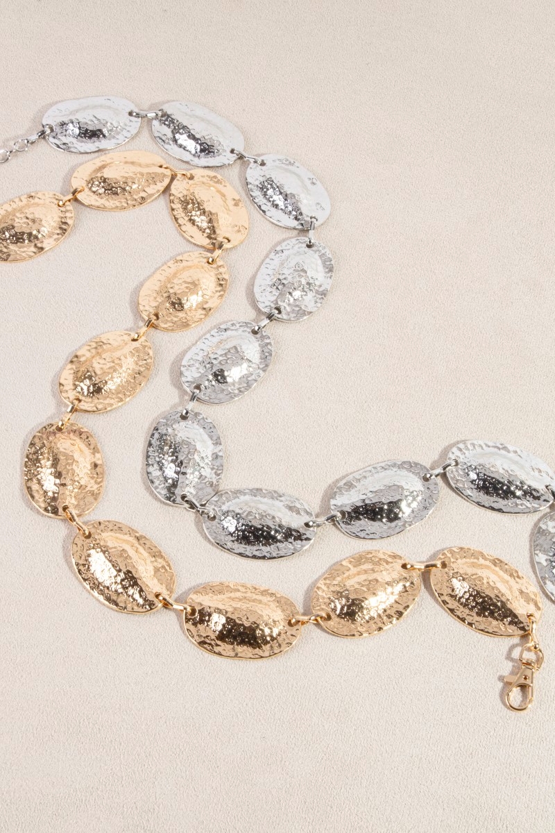 Hammered Metallic Oval Disc Chain Belt