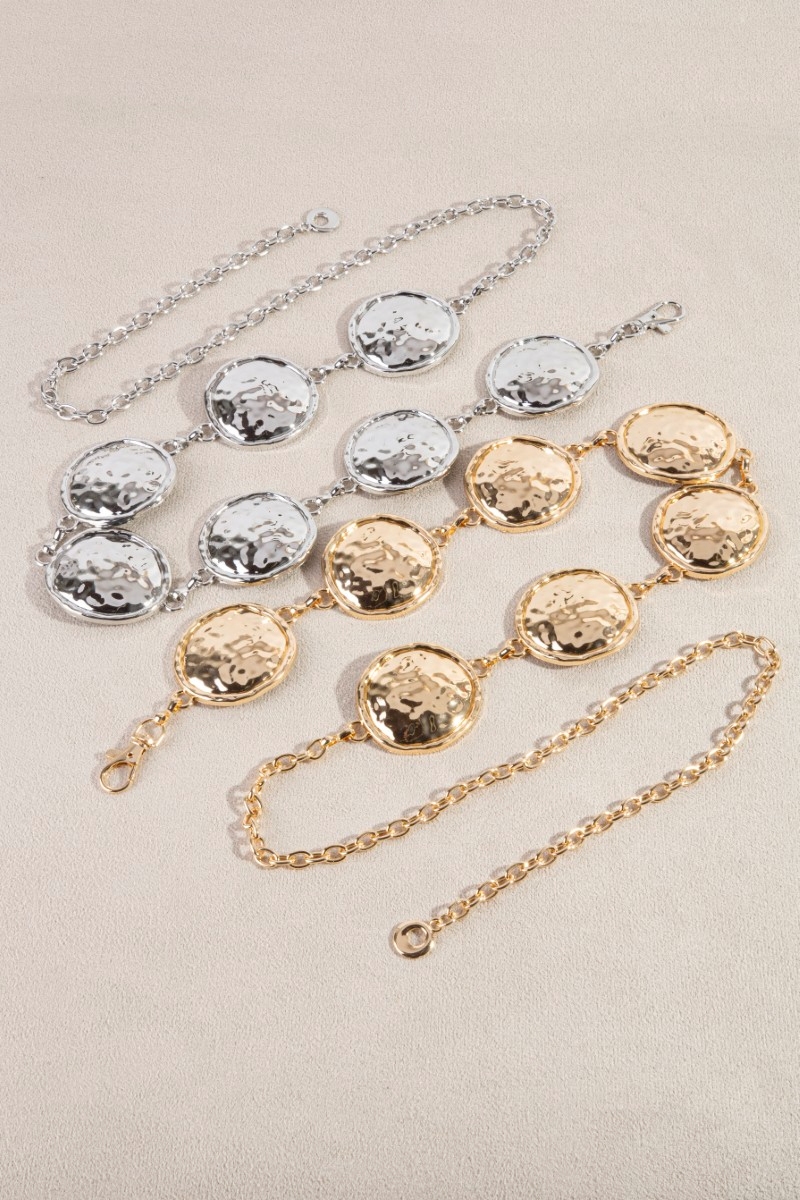 Hammered Metallic Round Disc Chain Belt
