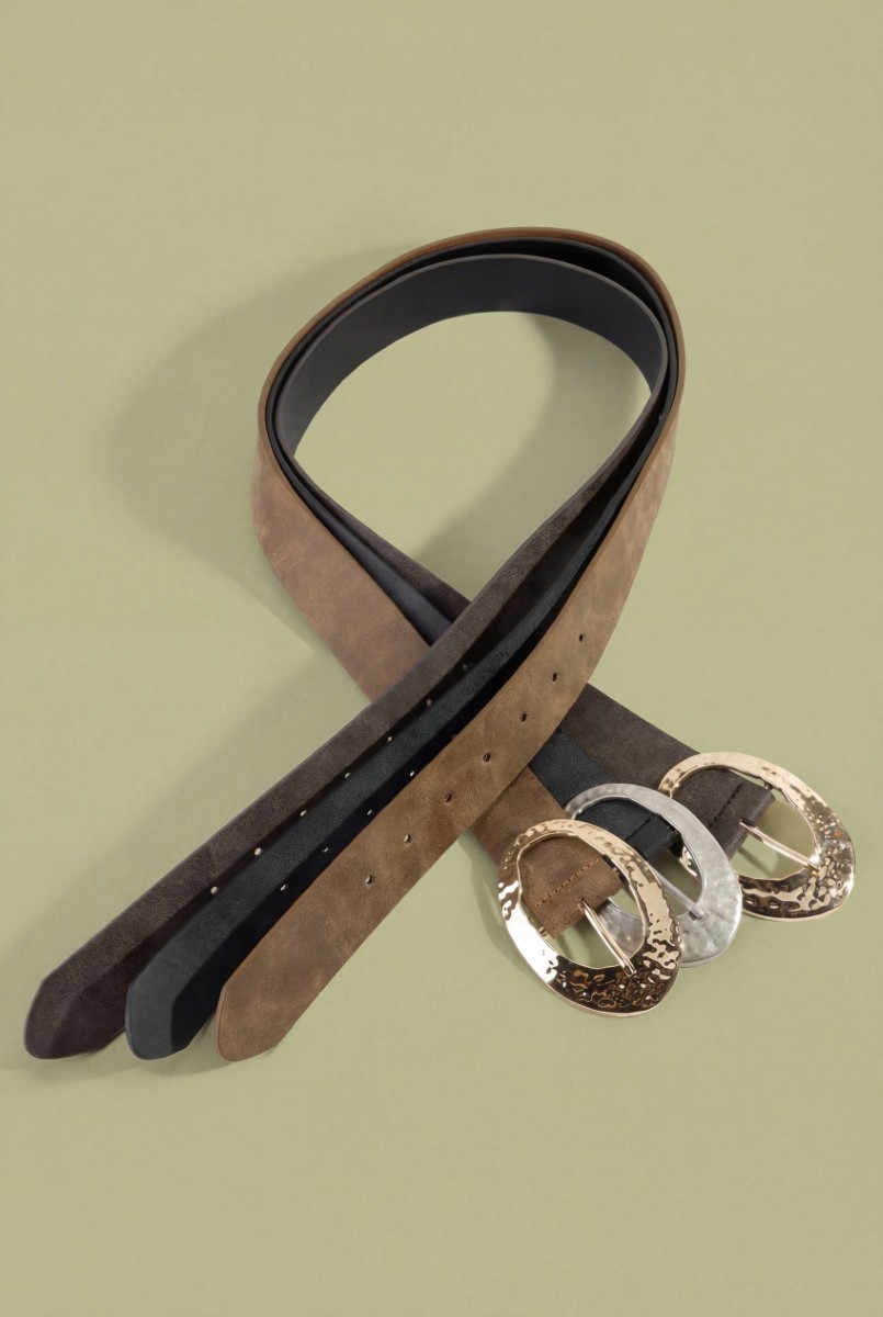 Hammered Oval Buckle Vegan Leather Belt