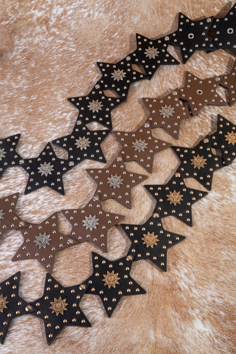 Studded Stars Western Link Vegan Leather Belt