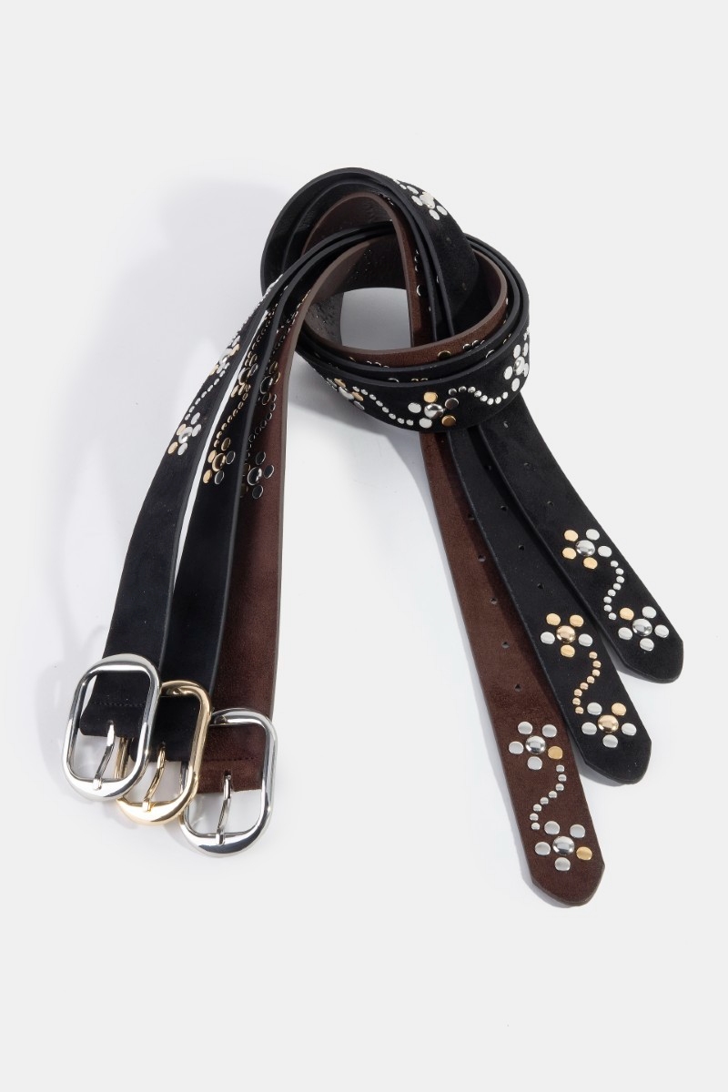 Floral Studded Detail Vegan Leather Belt