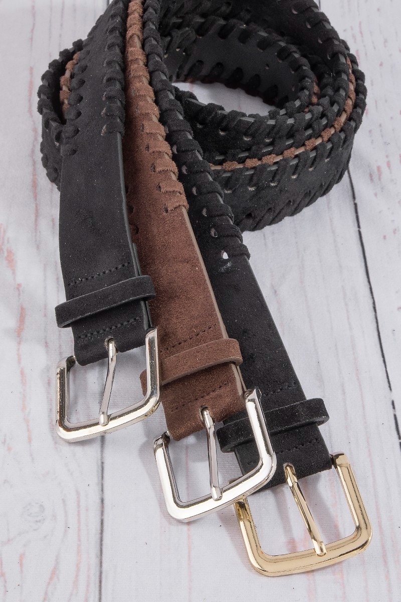 Wide Vegan Leather Whipstitch Edge Belt