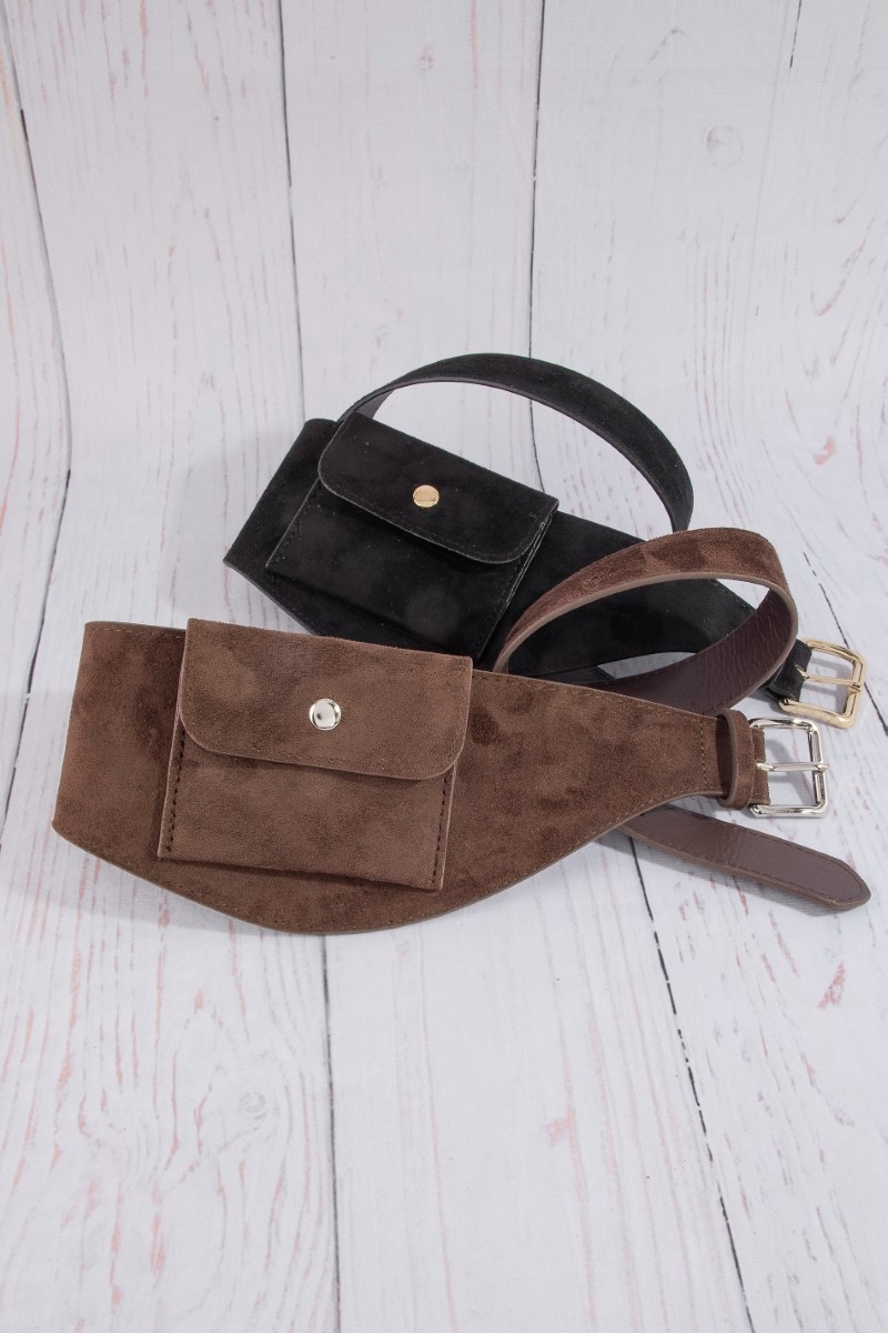 Wide Vegan Leather Front Snap Pocket Belt