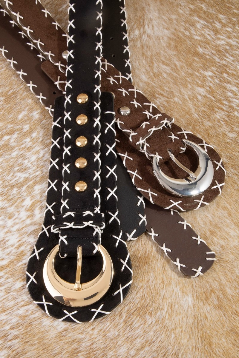 Cross Stitch Trim Vegan Leather Belt