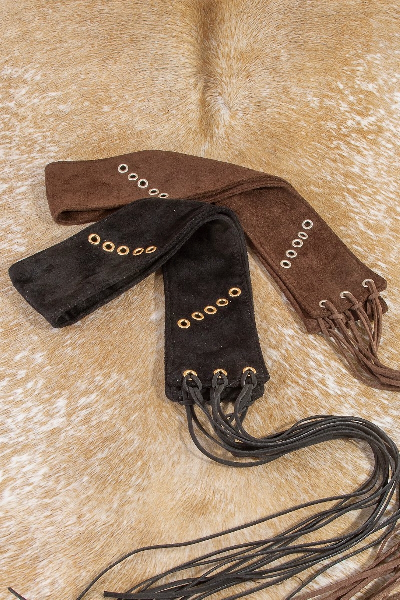 Vegan Leather Grommet Lace Up Fringe Waist Belt
