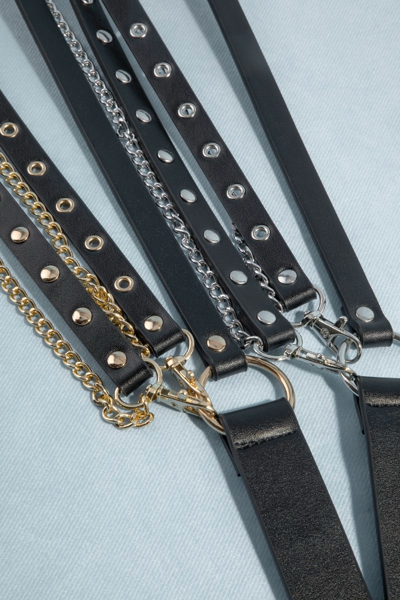 Studded Vegan Leather With Chain Drape Belt
