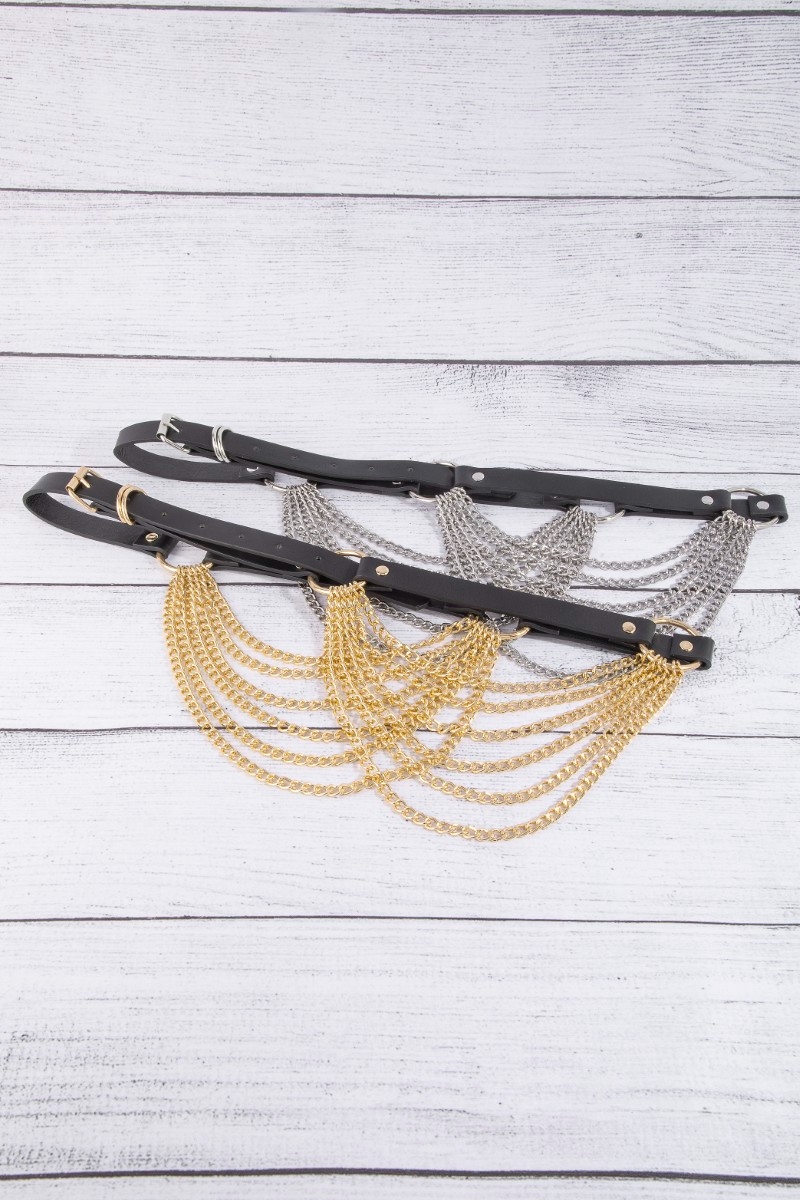 Multi Layered Chain Waist Vegan Leather Belt