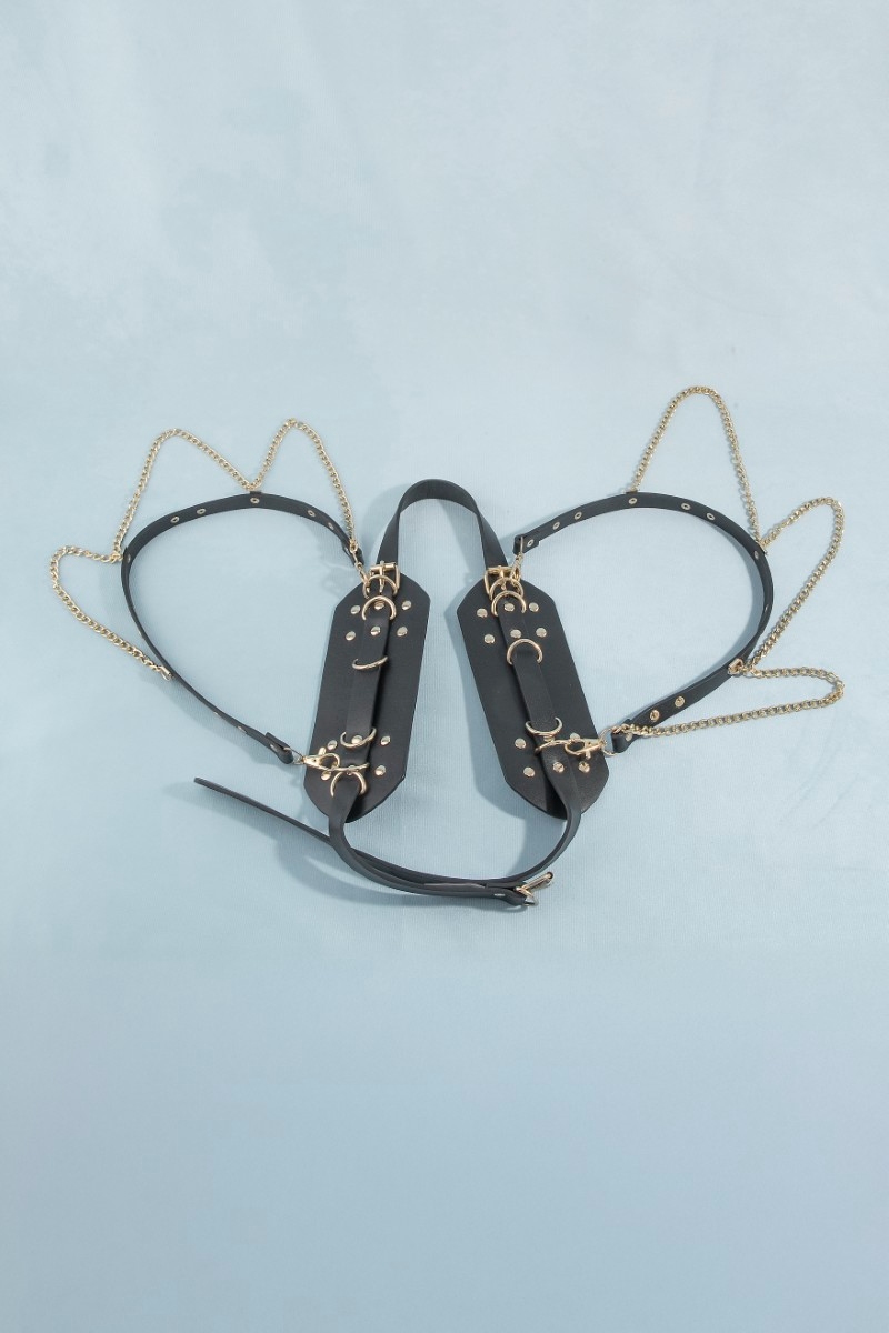 Wide Studded Vegan Leather With Chain Drape Belt