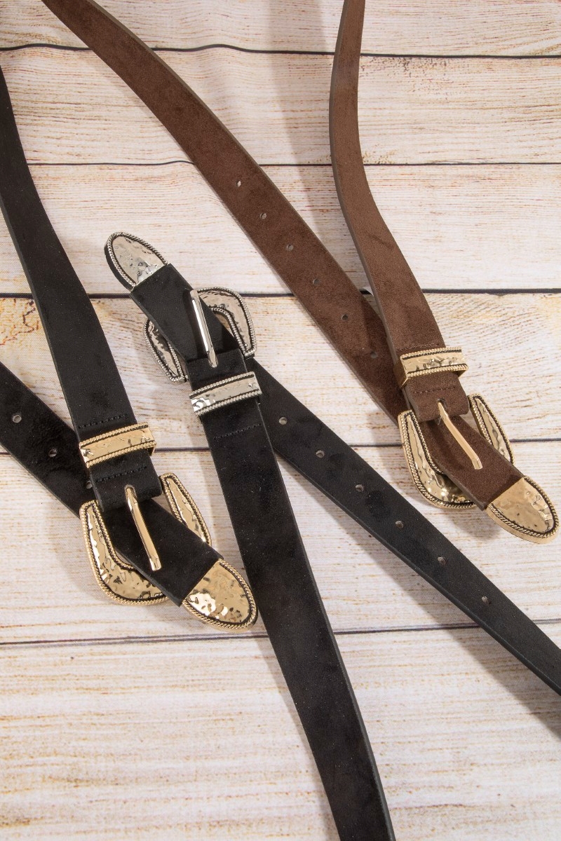 Hammered Buckle Vegan Leather Belt