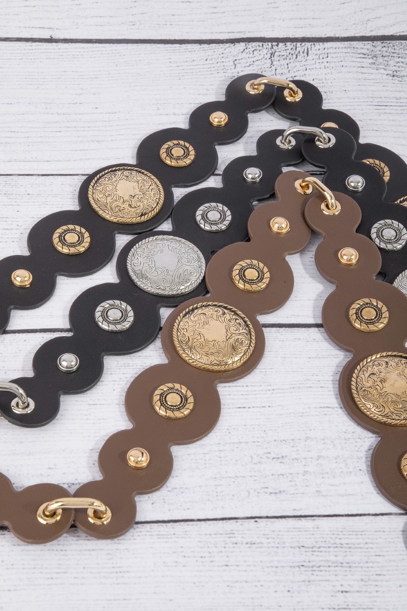 Western Concho Disc Wrap Vegan Leather Belt