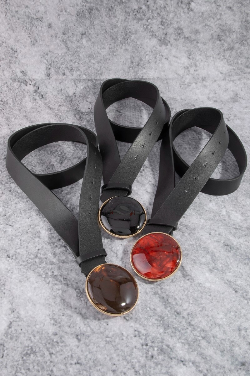 Vegan Leather With Resin Circle Buckle Belt
