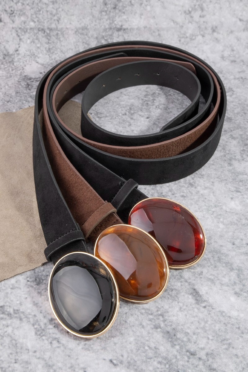 Vegan Leather With Oval Resin Buckle Belt