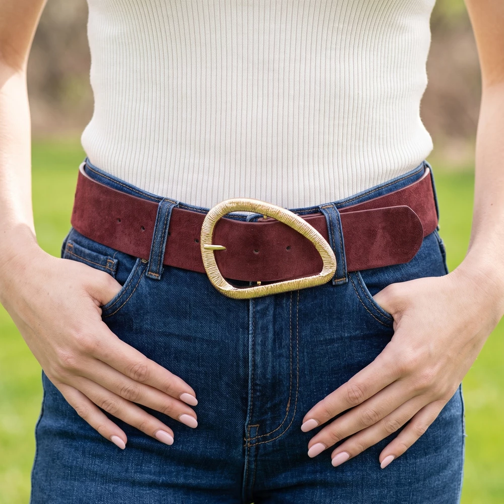 Vegan Suede Belt With Textured Teardrop Buckle
