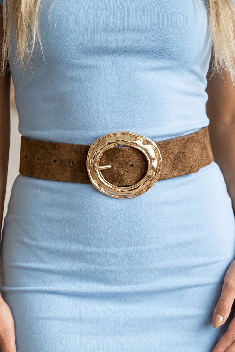 Suede Hammered Round Buckle Belt