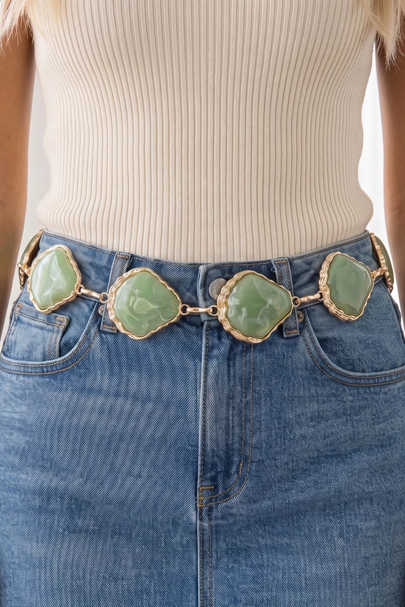 Chunky Marbled Stone Link Chain Belt