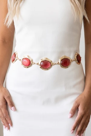 Oval Cabochon Station Chain Belt