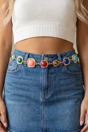 Gemstone Cabochon Station Chain Belt