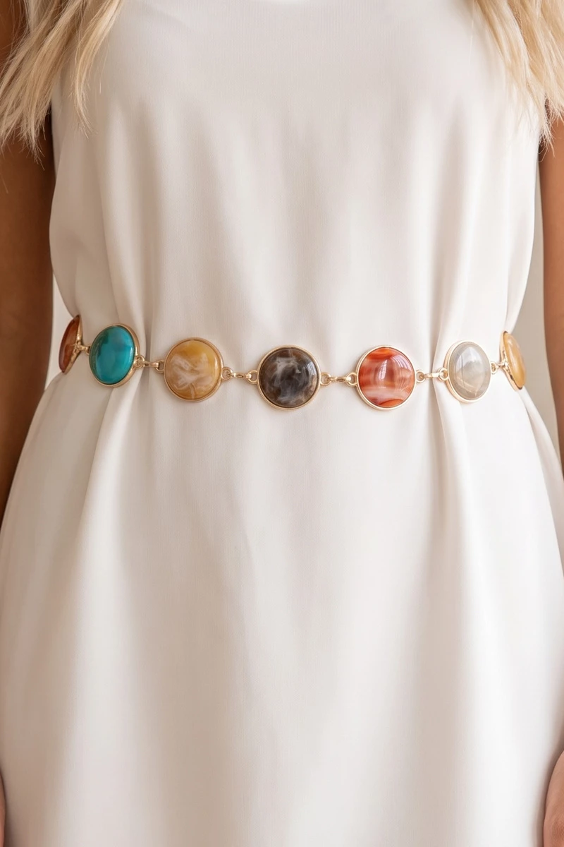 Multicolor Stone Disc Chain Belt