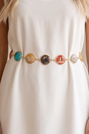 Multicolor Stone Disc Chain Belt