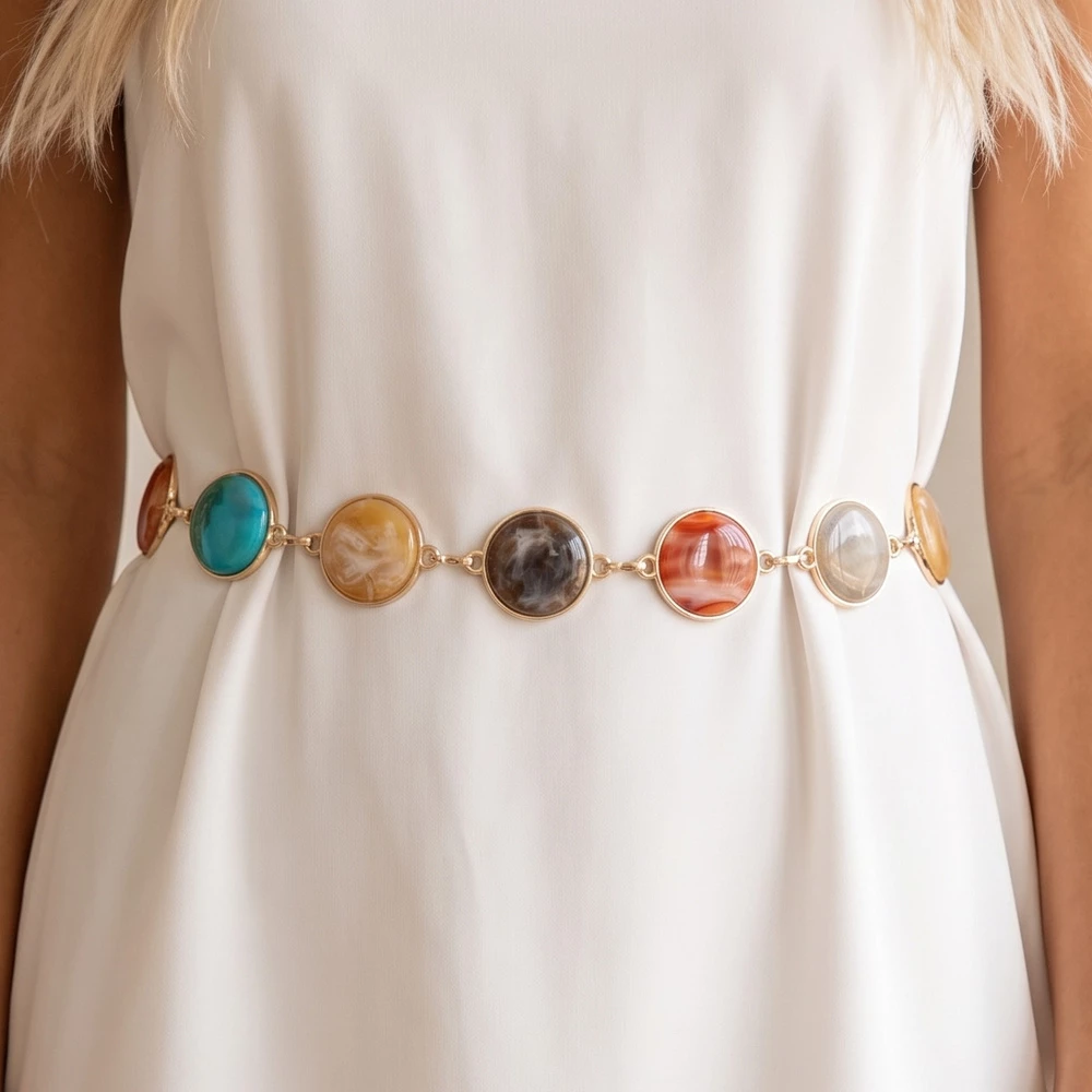 Multicolor Stone Disc Chain Belt