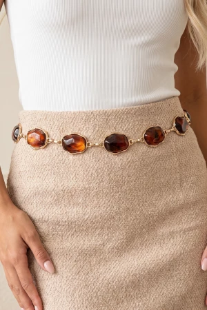 Tortoise Cabochon Gold Chain Belt