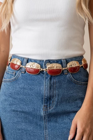 Oval Stone Ridged Plaque Chain Belt