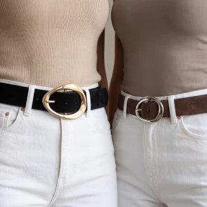 Vegan Suede Belt Set With Sculpted Oval Buckles