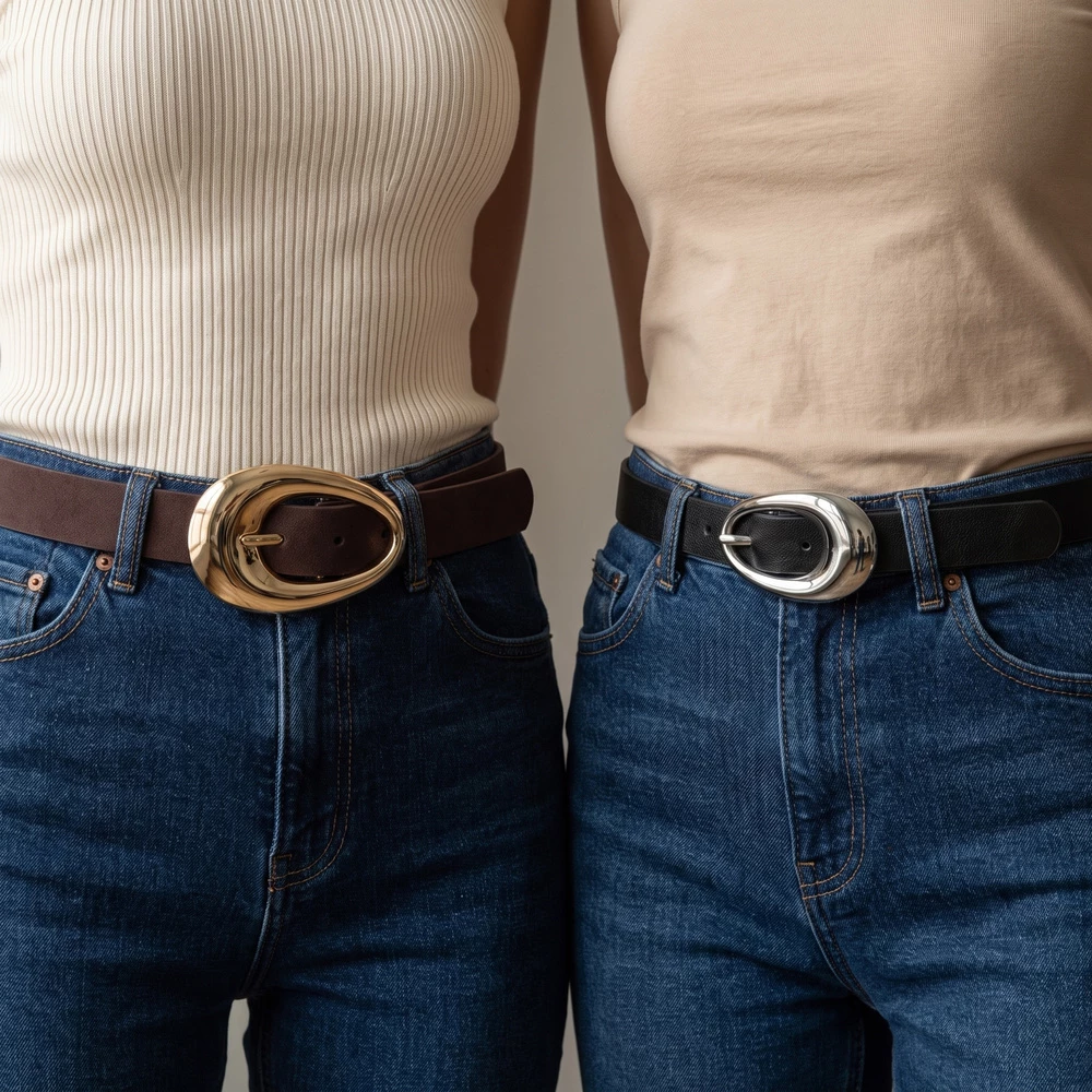 Two Piece Belt Set With Polished Dome Buckles