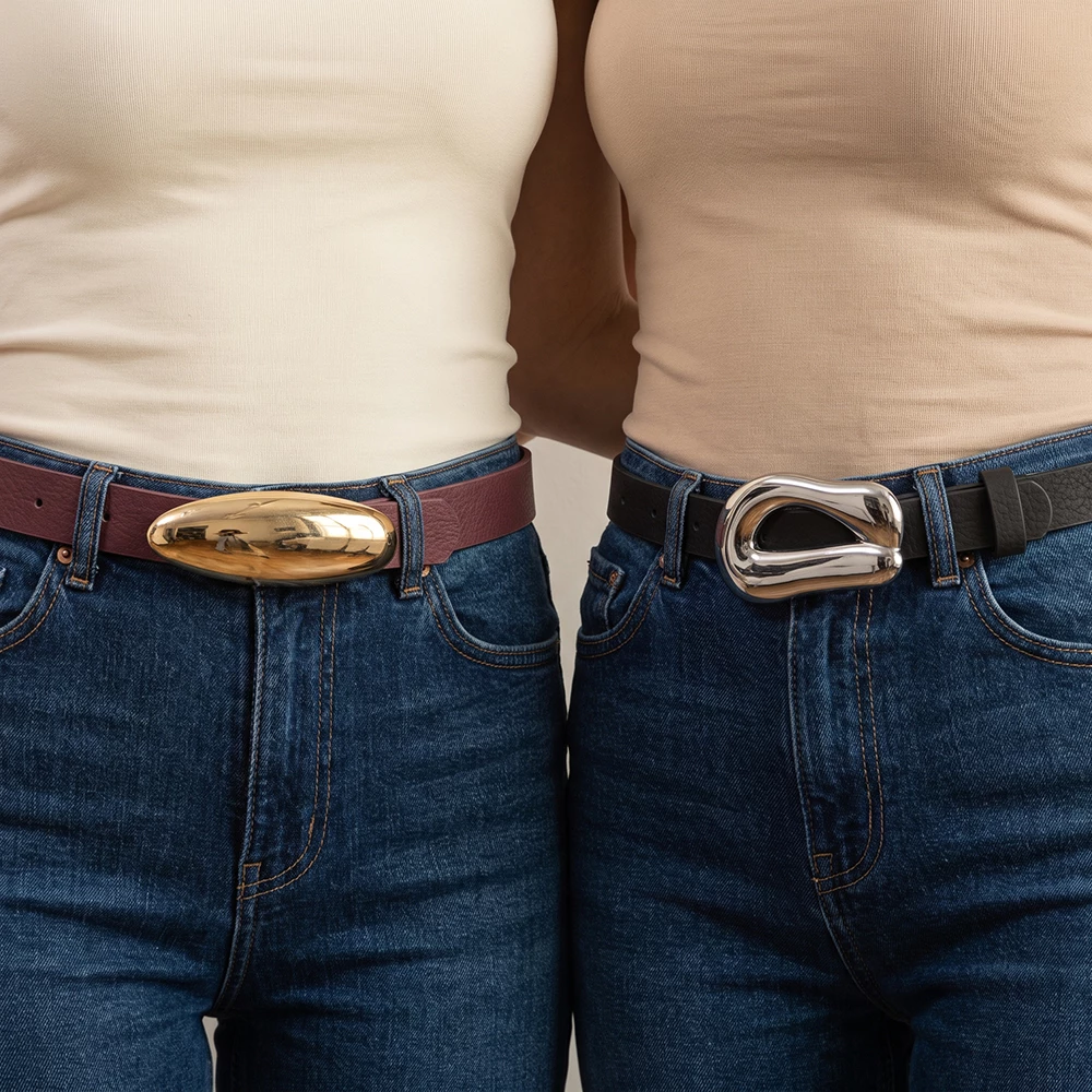 Two Piece Sculpted Buckle Vegan Leather Belt Set