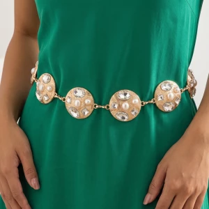 Pearl And Crystal Concho Chain Belt