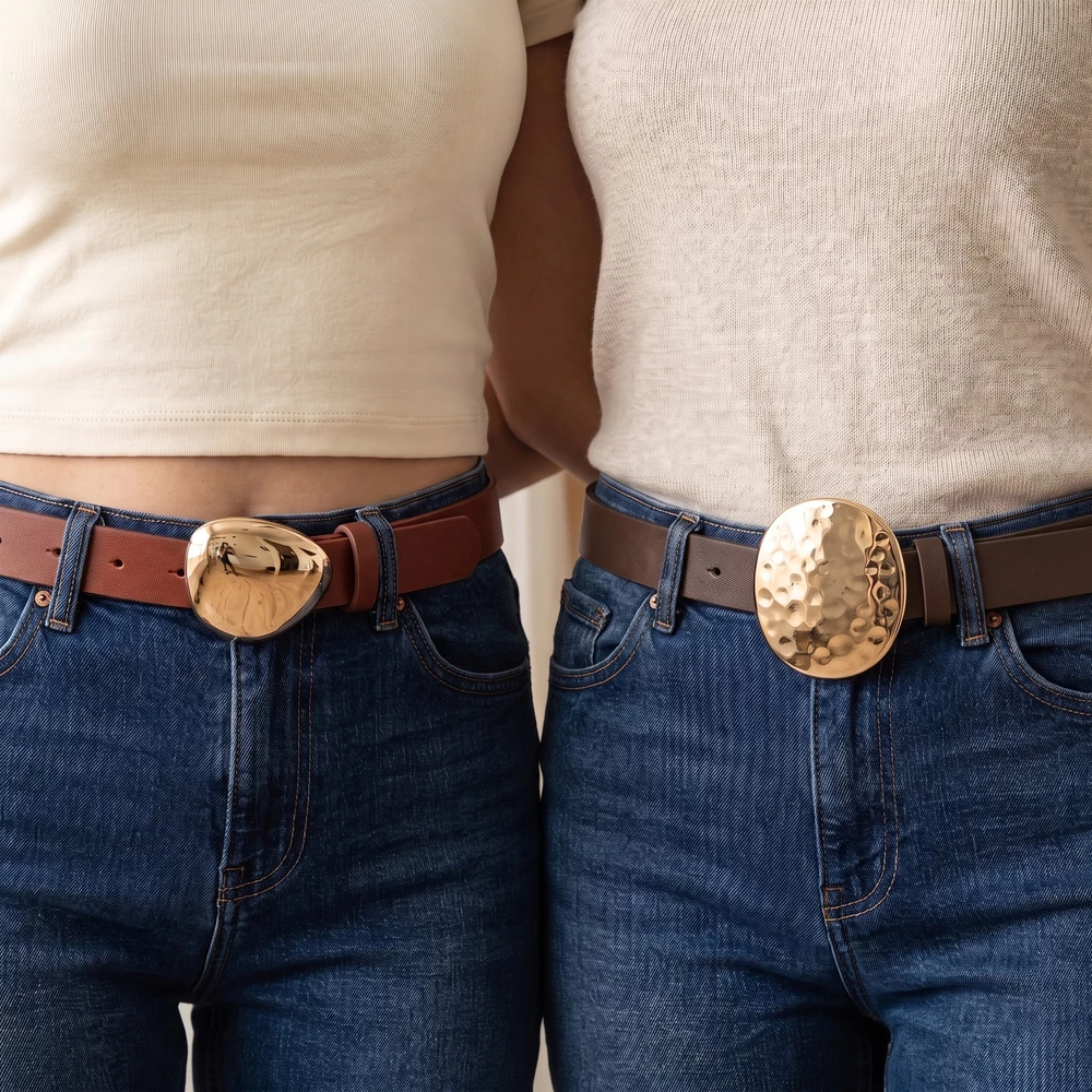 Two Piece Belt Set With Teardrop And Disc Buckles